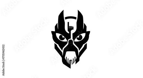 Stylized Black Tribal Creature Mask Emblem Design.