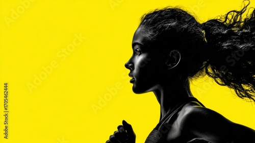 Empowered motion: the essence of a runner's spirit. Premium quality. Silhouette of a runner: vibrant movement on an orange-yellow palette. Concept art. High resolution.