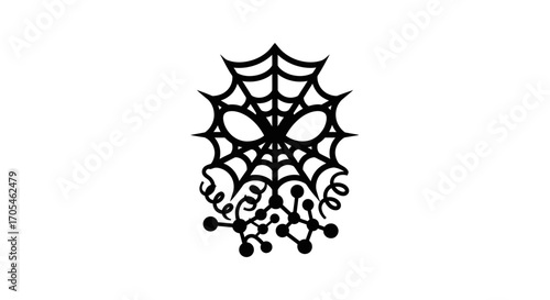 Abstract spiderweb art with eyes and organic molecular patterns.