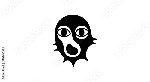 Stylized black and white abstract face illustration.