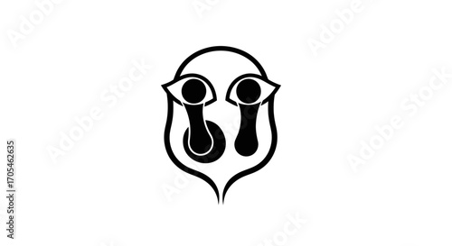 Stylized black and white abstract crying face icon.