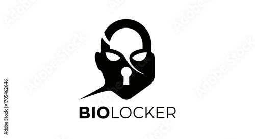 Biolocker logo human head padlock security symbol.