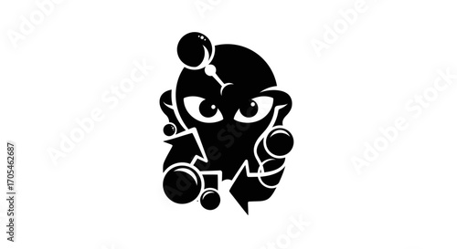 Black silhouette of a mysterious cartoon creature with bubbles.