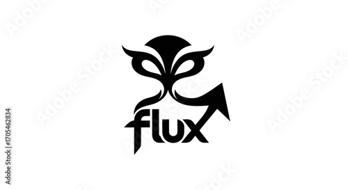 Creative black flux logo with an abstract winged anchor symbol.