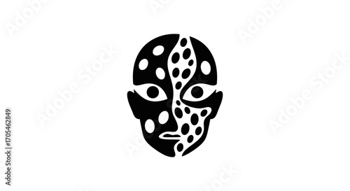 Abstract black and white illustration of a split face.