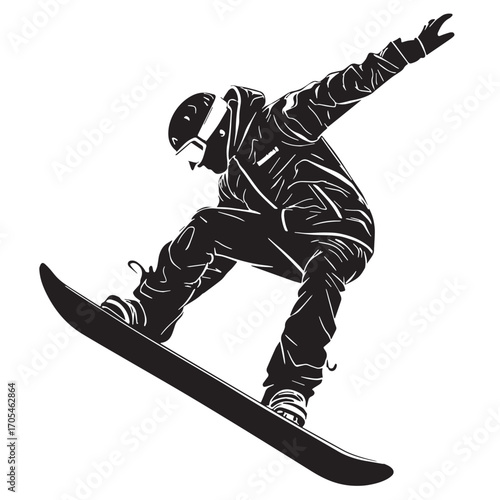 Black snowboarding Silhouette Vector, High Quality Illustration on White Background