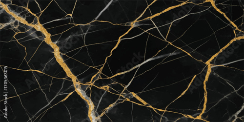 Elegant black marble surface with striking gold veins and subtle white accents