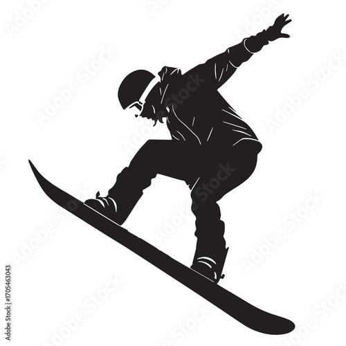 Black snowboarding Silhouette Vector, High Quality Illustration on White Background