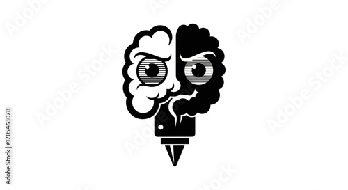 Creative Brain Pencil Icon with Intense Eyes.