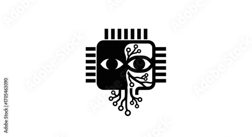 Symbol of artificial intelligence merging with human consciousness.