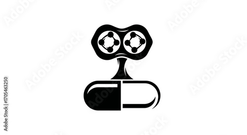 Scientific icon of a chemical compound growing from a medicine pill.