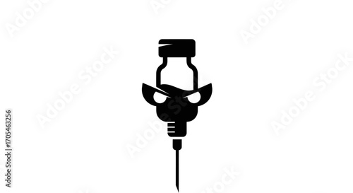 Demonic vaccine vial and syringe monster silhouette.
