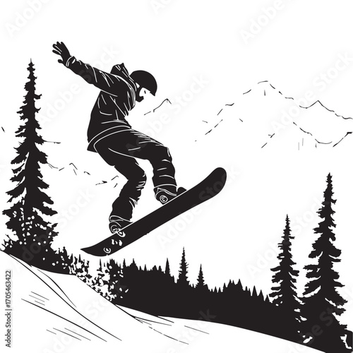 Black snowboarding Silhouette Vector, High Quality Illustration on White Background
