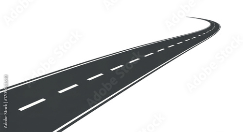 Curving Asphalt Road with White Dashed Lines.