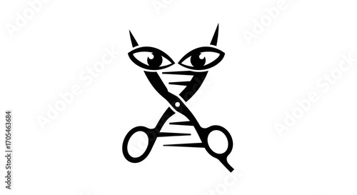 Stylized DNA helix formed by scissors with watchful eyes.
