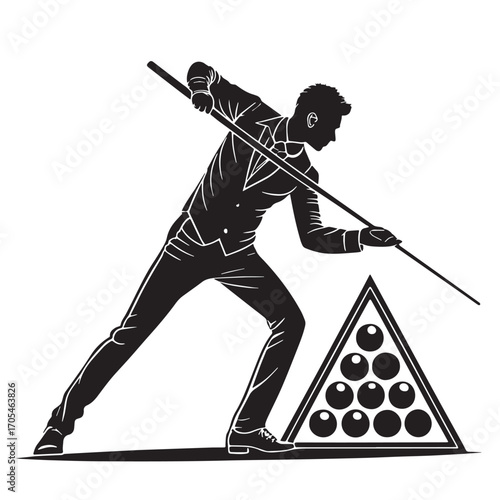 Black snooker Silhouette Vector, High Quality Illustration on White Background