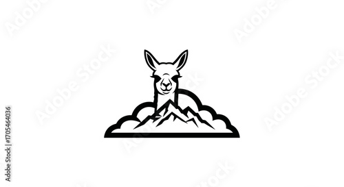 Minimalist black and white llama head over mountain logo.