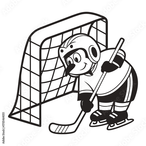 Cute Cartoon Penguin Ice Hockey Goalie Character 