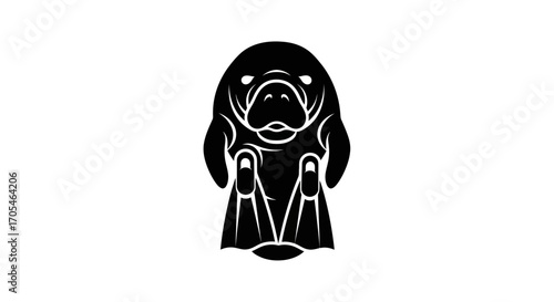 Symmetrical black manatee icon in a bold graphic style.