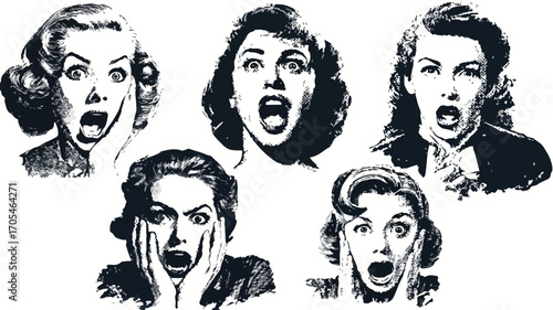 Retro Screaming Women in Fear Hall Vintage Set