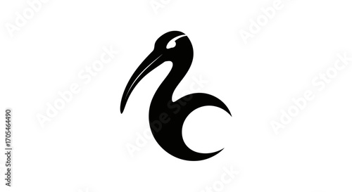 Elegant black ibis bird silhouette graphic icon.
