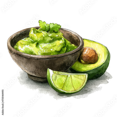 Guacamole, watercolor painting vector, isolated on a white background.