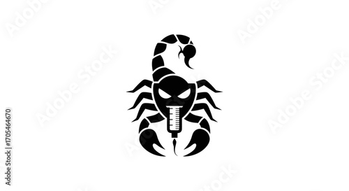 Stylized black scorpion silhouette with a syringe stinger icon.