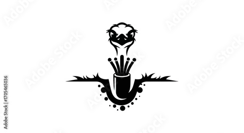 Creative ostrich logo with head in the ground.