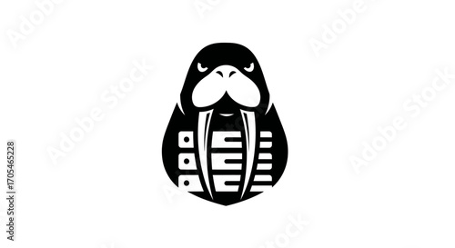 Bold black and white graphic illustration of a walrus head.