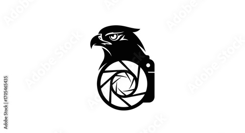 Creative eagle head and camera shutter aperture logo.