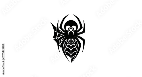 Stylized black spider with web tattoo design illustration.