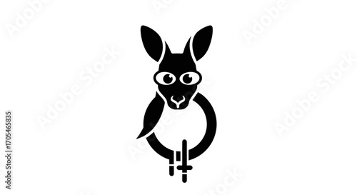Stylized black kangaroo head as a unique door knocker icon.