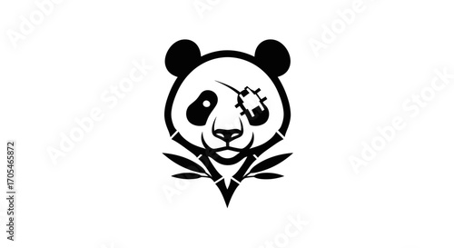 Stylized graphic panda head with a scar and bamboo.