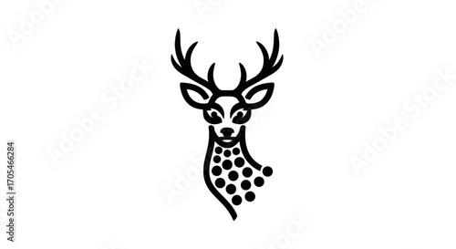 Stylized black line art deer head with dotted pattern.