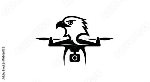Creative logo design featuring an eagle head and a camera drone.