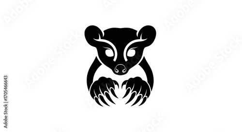 Stylized black and white fierce animal mascot with sharp claws.