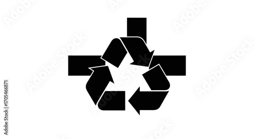 Christian Cross Combined with Recycling Symbol Icon.