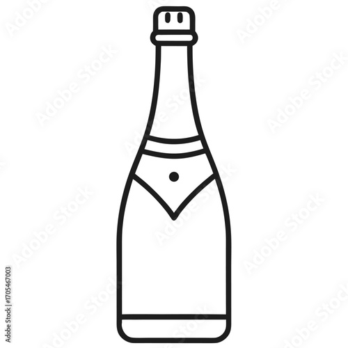 Line Art of Champagne bottle on white background