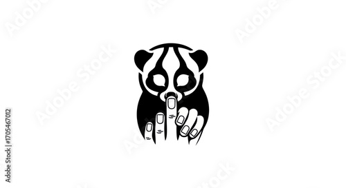 Stylized slow loris animal making a shushing gesture.