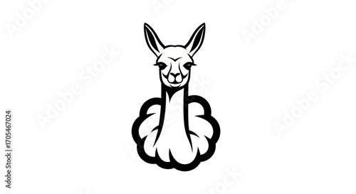 Stylized black and white llama head vector illustration.