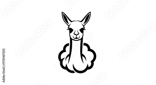 Stylized black and white llama head illustration icon.