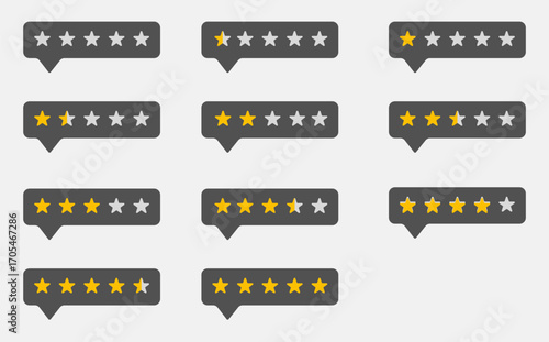 One to five star rating, rate us, review vector icon set isolated on grey background. Customer feedback concept. Vector illustration.-1