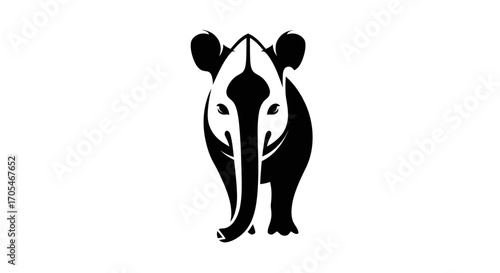 Black and white graphic illustration of a tapir.
