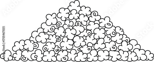 A mountain of popcorn kernels outlined in black and white