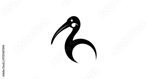 Stylized black ibis bird silhouette icon design.