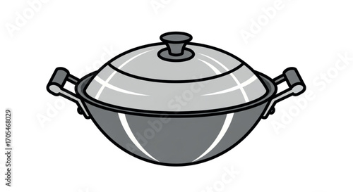 Cartoon Wok with Lid and Handles.