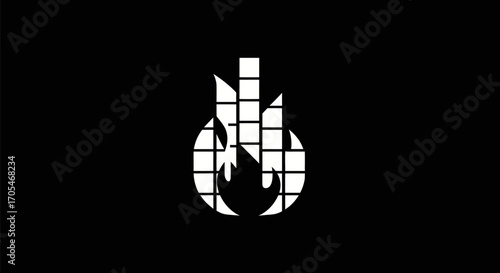 Stylized white fire symbol composed of rectangular blocks.