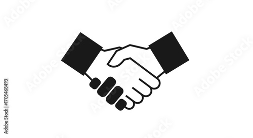 Simple black and white icon of a handshake for business agreement.