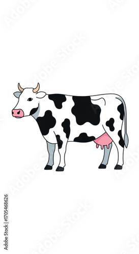 Cartoon Holstein Friesian Cow Standing Side View.