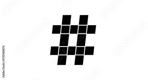 Black pixelated hashtag symbol with a checkered pattern.